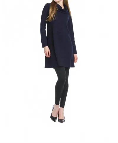 Papillon Heathered A-line Cowl Neck Sweater Dress In Navy In Blue