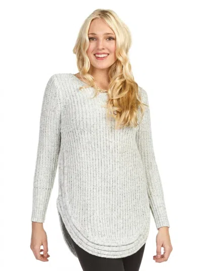 Papillon Heathered Shirt Hem Sweater In White In Gray