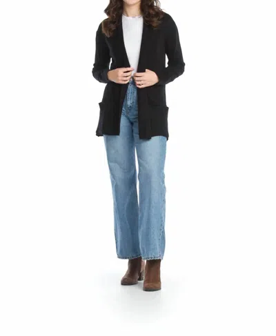Papillon Heathered Soft Ribbed Cardigan With Pockets In Black
