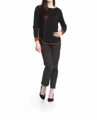 Papillon Heathered Sweater With Contrast Trim & Cuff In Black