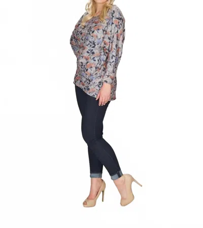 Papillon High Low Floral Sweater In Grey In Multi