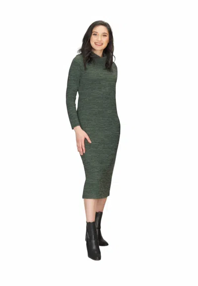 Papillon High Neck Heathered Long Sweater Dress In Green