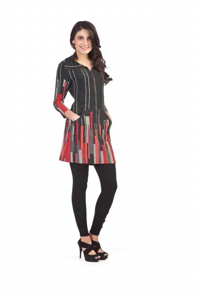 Papillon Hirise Print Zipper Collar Sweater Dress In Charcoal In Multi