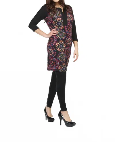 Papillon Kaleidoscope Print 3/4 Sleeve Dress In Black In Multi