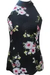 Papillon Kerri Floral High Neck Tank Top In Black In Black