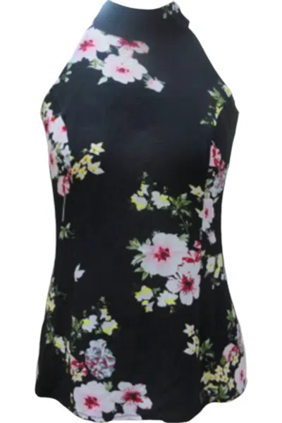 Papillon Kerri Floral High Neck Tank Top In Black