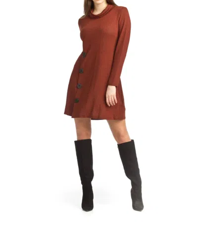 Papillon Knit Cowl Neck Sweater Dress In Rust In Multi