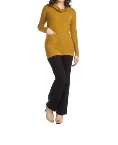 Papillon Knit Cowl Neck Sweater With Horizontal Rib In Mustard In Gold