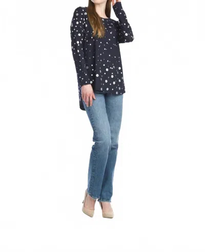 Papillon Knit High Low Sweater With Glitter Polka Dots In Navy In Blue