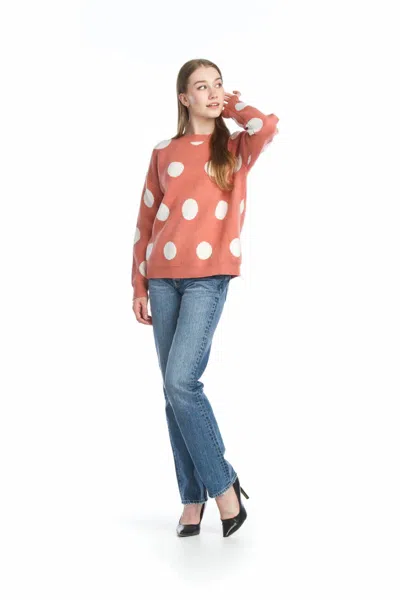 Papillon Knit Polka Dot Sweater In Coral In Brown