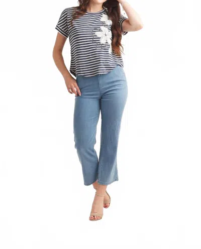 Papillon Knit Striped Top With Floral Patch In Navy In Blue