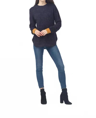 Papillon Knit Sweater With Contrast Cuff In Navy In Blue