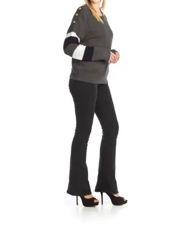 Papillon Knit Sweater With Striped Sleeve Detail In Grey In Gray