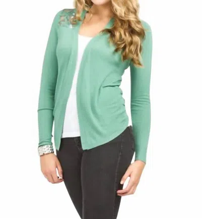 Papillon Lace Back Long Sleeve Waterfall Cardigan In Mint In Green