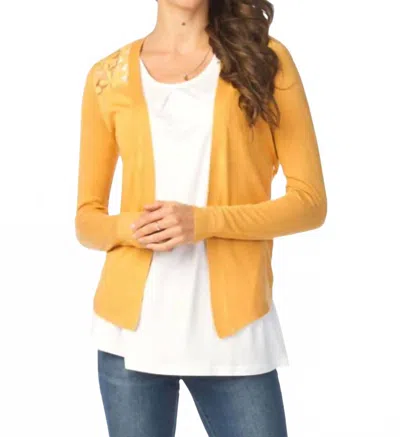 Papillon Lace Back Long Sleeve Waterfall Cardigan In Mustard In Orange