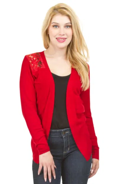 Papillon Lace Back Long Sleeve Waterfall Cardigan In Red