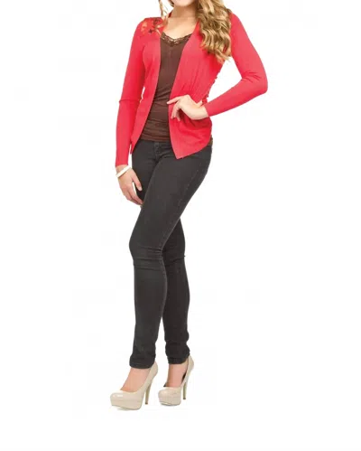 Papillon Lace Back Long Sleeved Waterfall Cardigan In Coral In Red