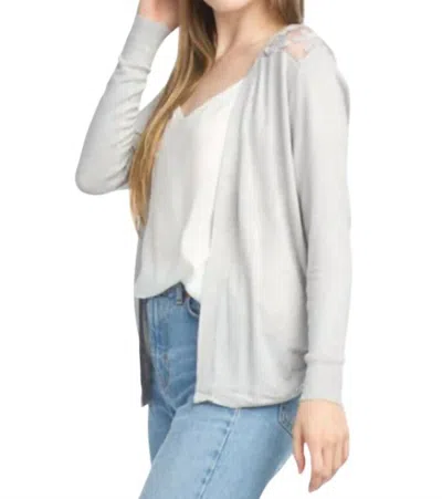 Papillon Lace Back Long Sleeved Waterfall Cardigan In Grey In Gray