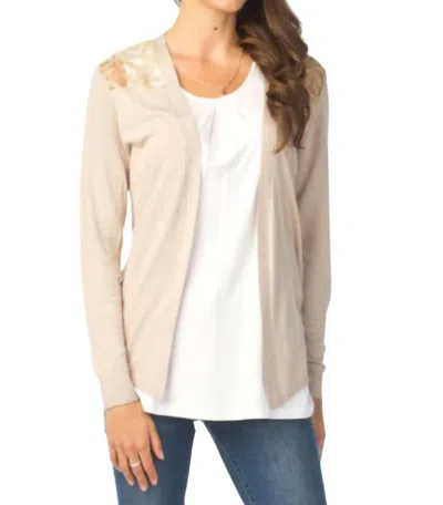 Papillon Lace Back Long Sleeved Waterfall Cardigan In Tan In Multi