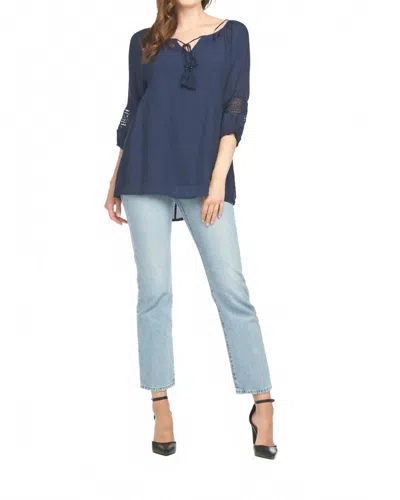 Papillon Lace Inset Detail Blouse In Navy In Blue