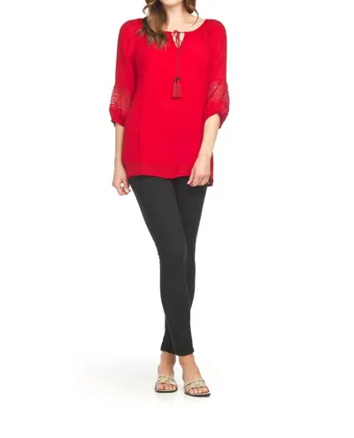 Papillon Tassel Tie Lace Inset Accent Blouse In Red