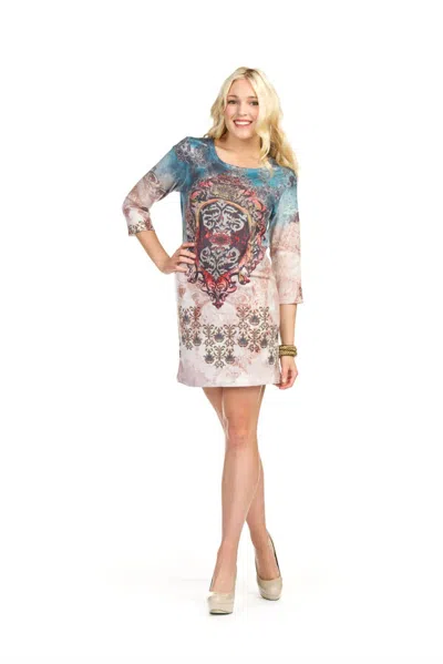 Papillon Lace Print 3/4 Sleeve Sweater Dress In Blue