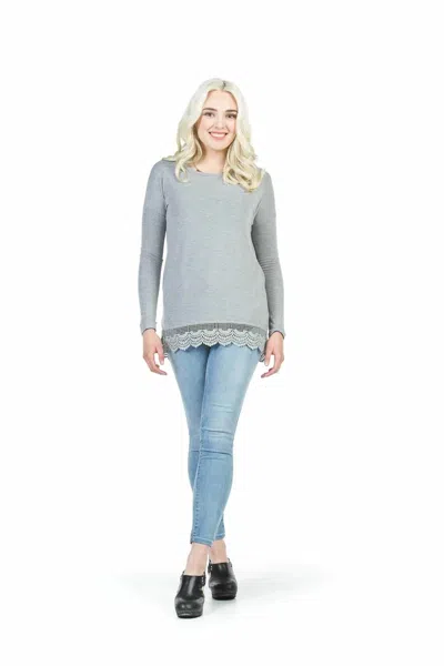 Papillon Lace Trim High Low Sweater In Heather Grey In Gray