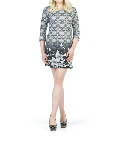 Papillon Lattice And Floral Border Print Sweater Dress In Black/white In Multi