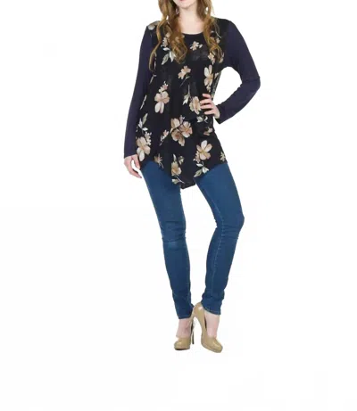 Papillon Layered Floral Print Sweater Top In Navy In Black