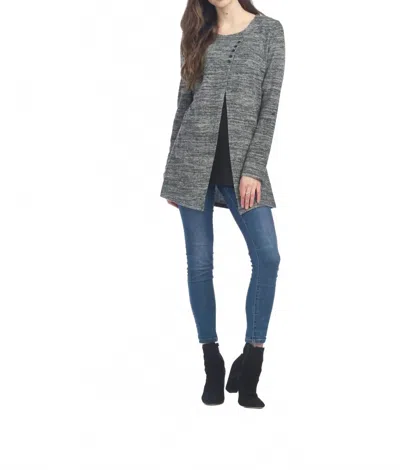 Papillon Layered Long Sleeve Tunic With Button Detail In Grey In Gray