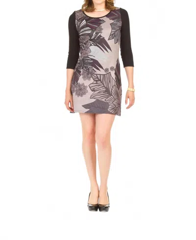 Papillon Leaf Print 3/4 Sleeve Dress In Mocha In Brown