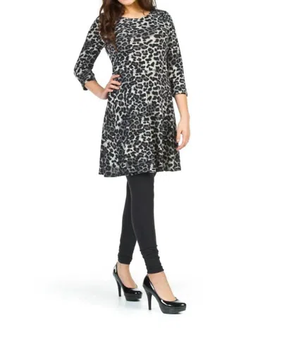 Papillon Leopard Print 3/4 Sleeve Fit And Flare Dress In Black In Multi