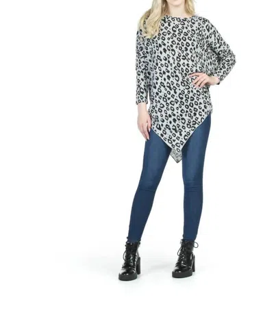 Papillon Leopard Print Sweater With Asymmetrical Hem In Light Grey In Blue