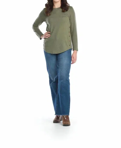 Papillon Lightweight Sweater With Side Button Detail In Khaki In Green