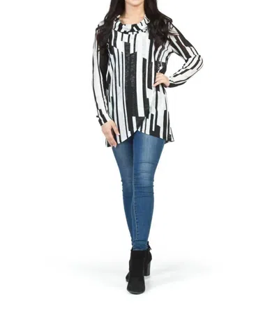Papillon Linear Print Cowl Neck Sweater In Black/white In Multi