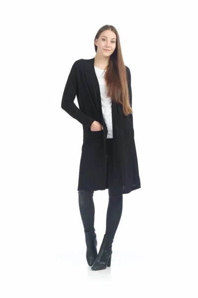 Papillon Long Cardigan With Side Slit In Black