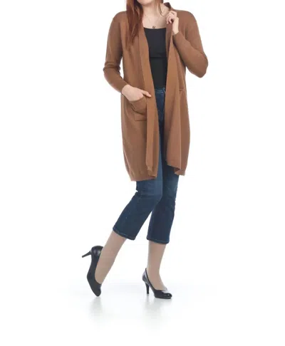 Papillon Long Sleeve Cardigan With Pockets In Camel In Brown