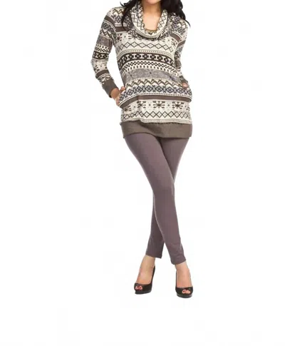 Papillon Long Sleeve Fair Isle Print Cowl Neck Sweater In Grey In Brown