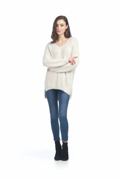 Papillon Long Sleeve Knit Sweater With Step Hem In Cream In White