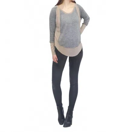Papillon Long Sleeve Knit Top With Suede Panels In Grey In Gray