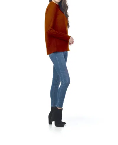 Papillon Long Sleeve Ribbed Mock Neck Sweater In Rust In Multi