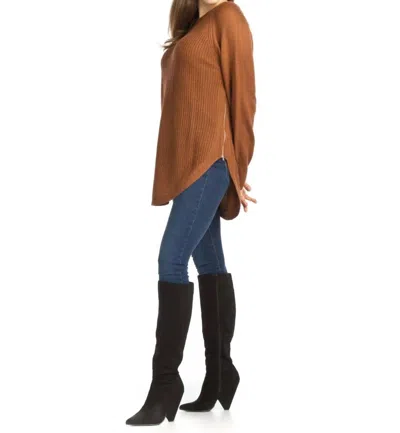 Papillon Long Sleeve Sweater With Zip Side In Brown