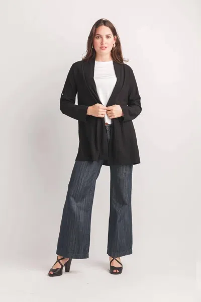 Papillon Long Stretch Knit Cardigan In Black