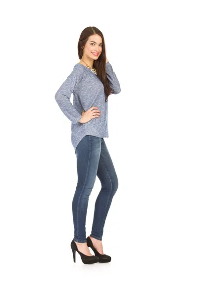 Papillon Lurex Knit Shirt Hem Pullover In Blue In Multi