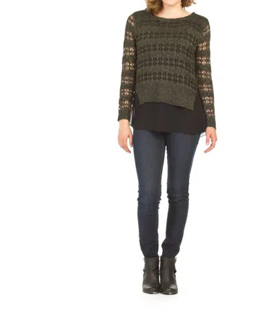 Papillon Lurex Sweater With Georgette Underlay In Black In Green