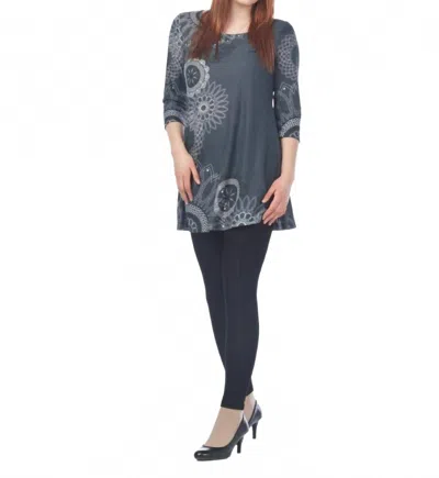 Papillon Mandala Print 3/4 Sleeve Sweater Dress In Grey In Gray