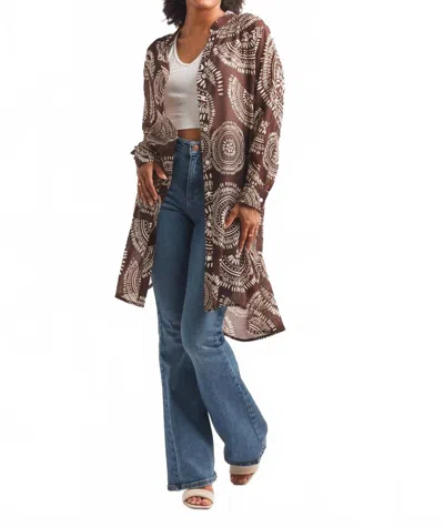Papillon Mandala Printed Tunic With Tab Sleeves In Brown