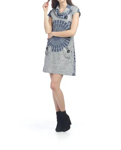 Papillon Mandala Short Sleeve Sweater Dress In Grey In Blue