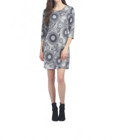 Papillon Medallion Print 3/4 Sleeve Sweater Dress In Grey In Blue