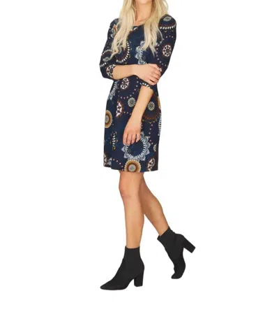 Papillon Medallion Print Dress In Navy In Red